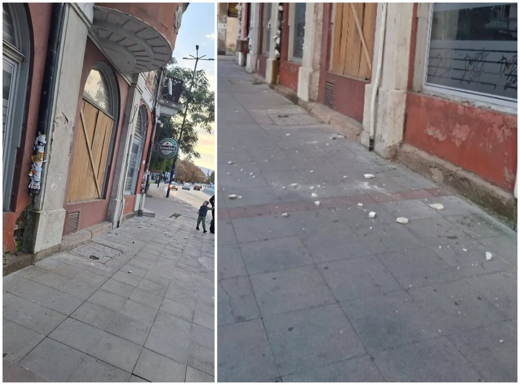 Фасада се рони в центъра на Пазарджик: Парчета паднаха на сантиметри от пешеходци