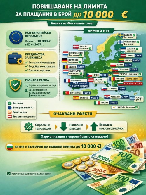 Лимитът за плащания в брой може да скочи до 10 000 евро: Фискалният съвет натиска за промяна