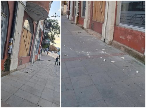 Фасада се рони в центъра на Пазарджик: Парчета паднаха на сантиметри от пешеходци