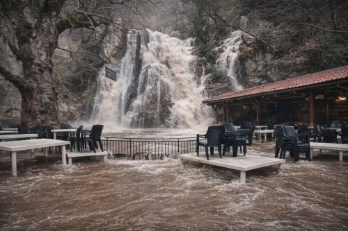 Водопад излезе от коритото си в Бачково, ресторант и улици под вода (ВИДЕО)