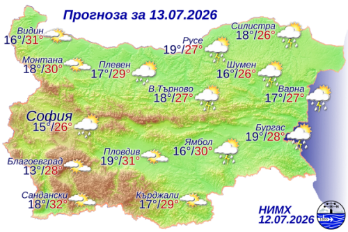 Времето на 13 юли: Слънце на запад, гръмотевични бури и риск от градушки в Североизточна България