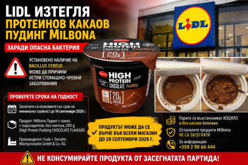 Lidl изтегля протеинов какаов пудинг Milbona заради опасна бактерия